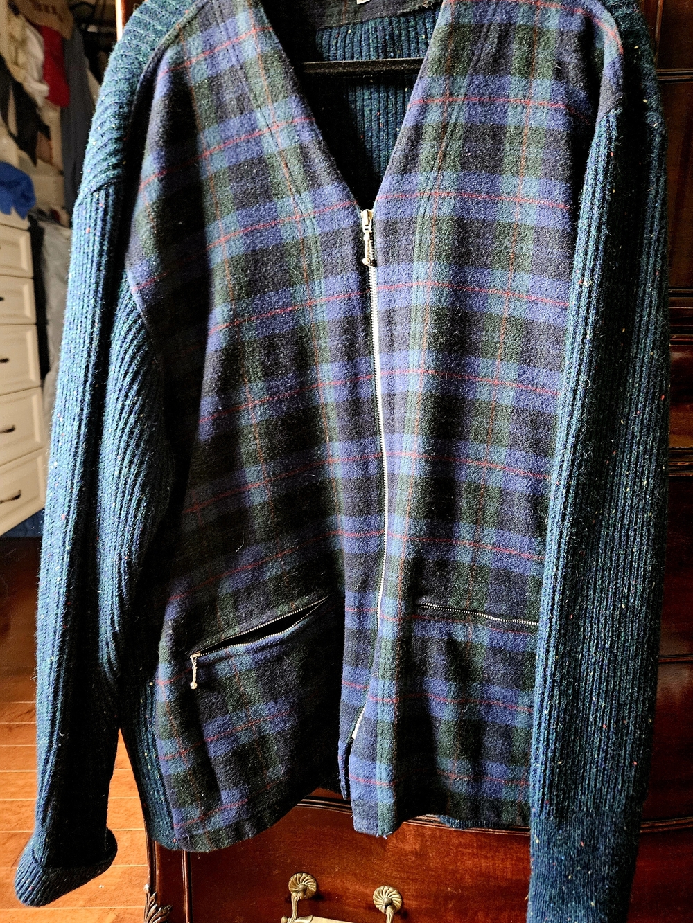RODIER Dark Green & Navy Plaid Zip-Up Jacket
